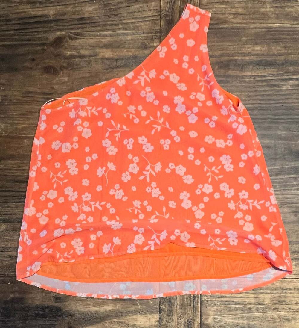 Melloday Orange Floral One Shoulder Blouse Size M - Picture 3 of 6